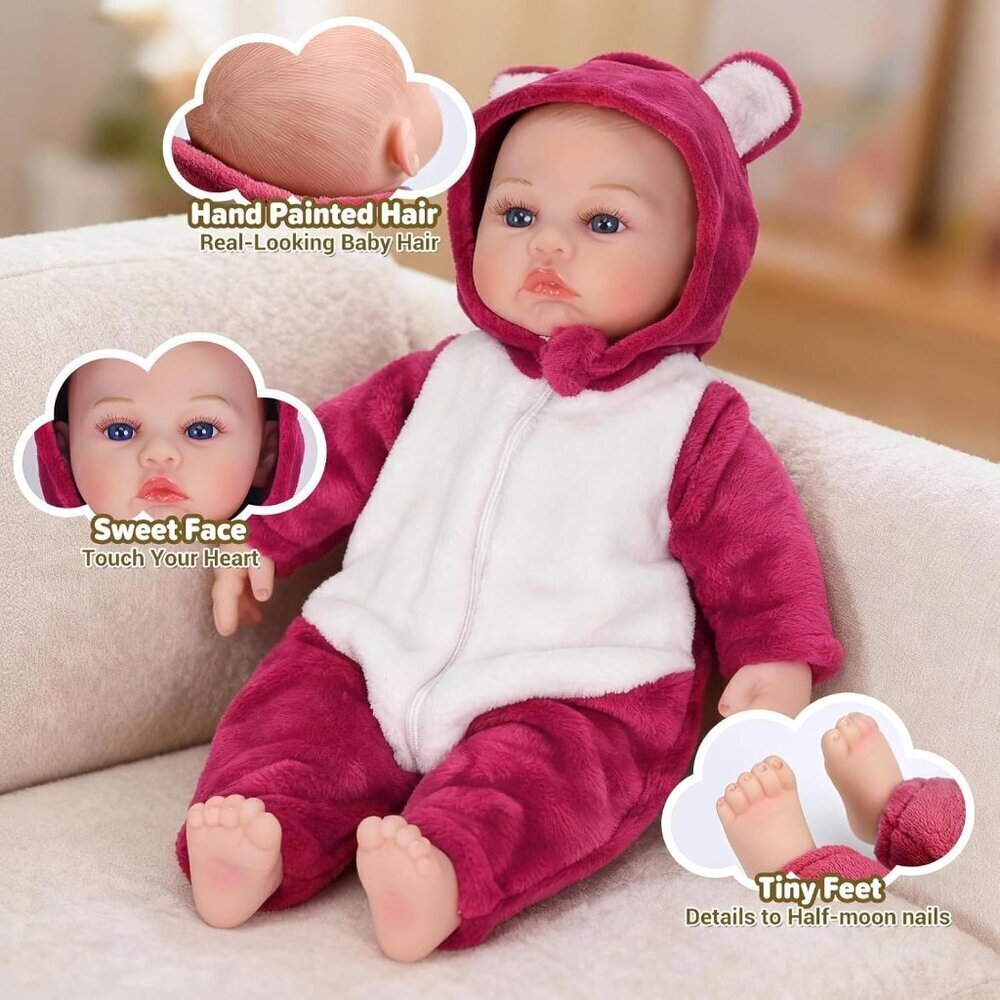 18 Inch Lifelike Newborn Real Life Soft Body Baby Doll With Accessories Pajamas - Picture 3 of 7